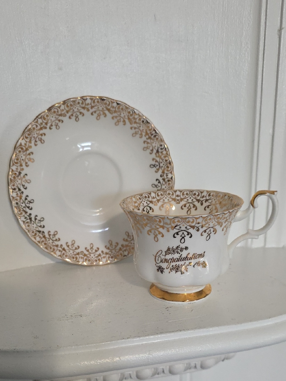 Royal Albert Congratulations 50th Wedding Anniversary floral filigree England
